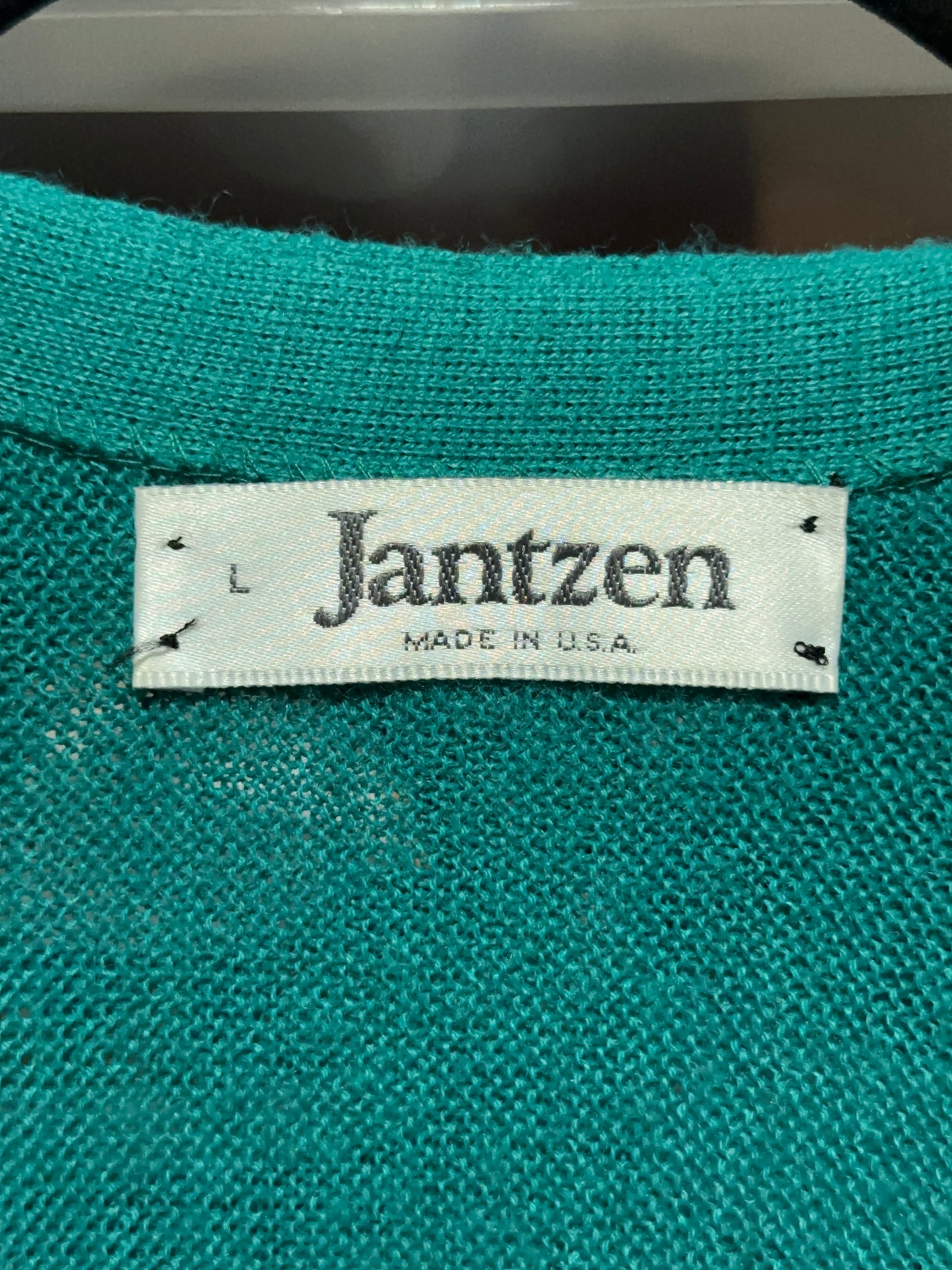 Vintage Jantzen Knit Cardigan Sweater Made In USA Large Green