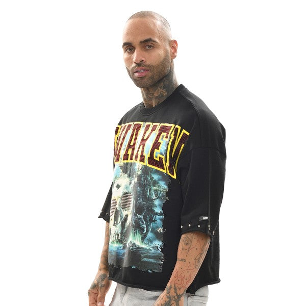 AWAKEN RAW EDGE CROPPED GRAPHIC TEE