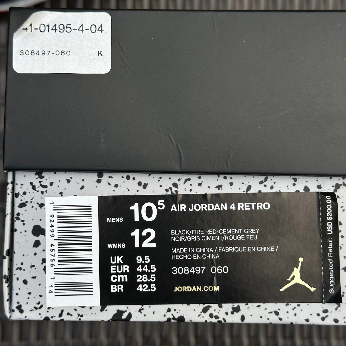 Jordan 4 Retro OG Bred 2019 Size 10.5 308497-060 Black Cement