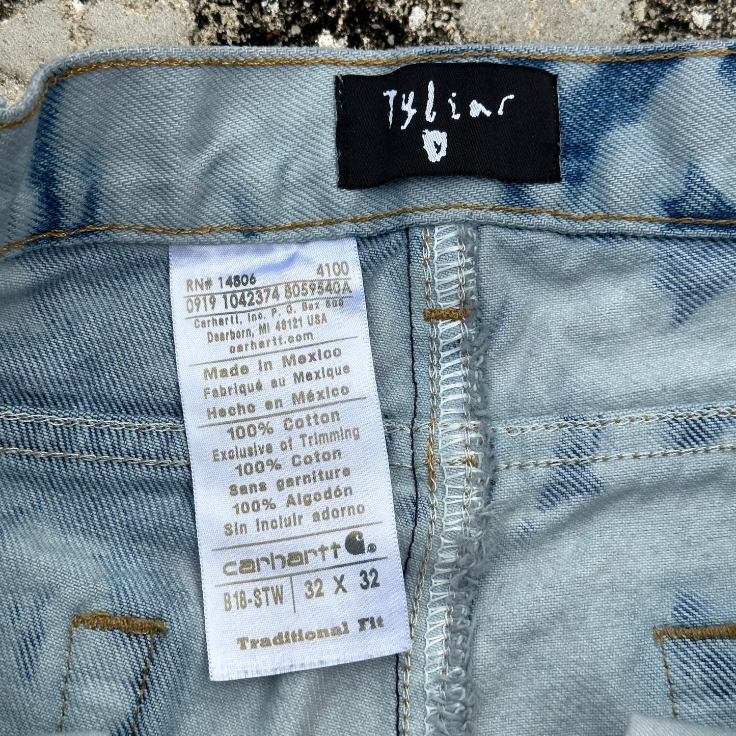 Carhartt x Tyliar Jeans 32x32 Acid Wash Blue Reworked Denim