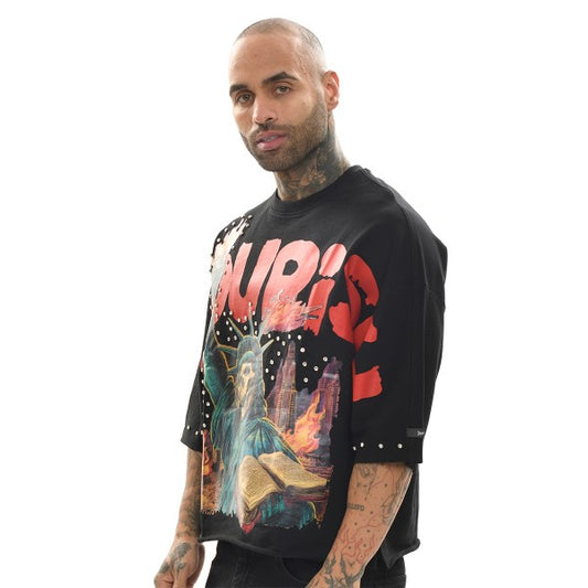 FLOURISH LIBERTY RAW EDGE CROPPED GRAPHIC TEE