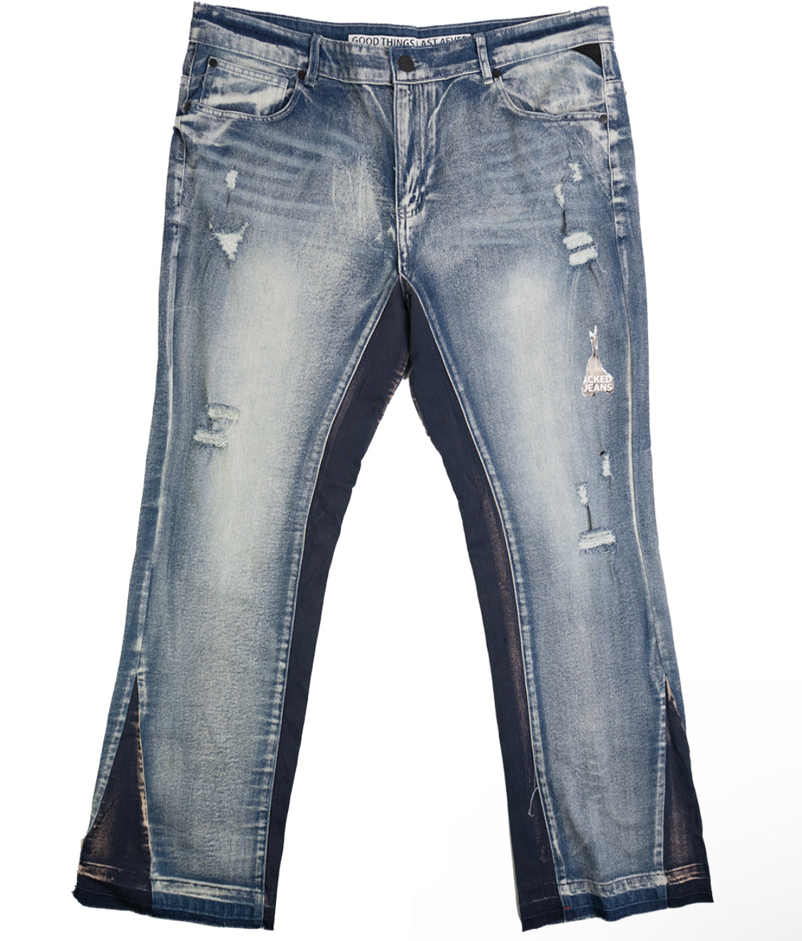 Good Things Last Forever Stacked And Flared Denim Jeans Blue