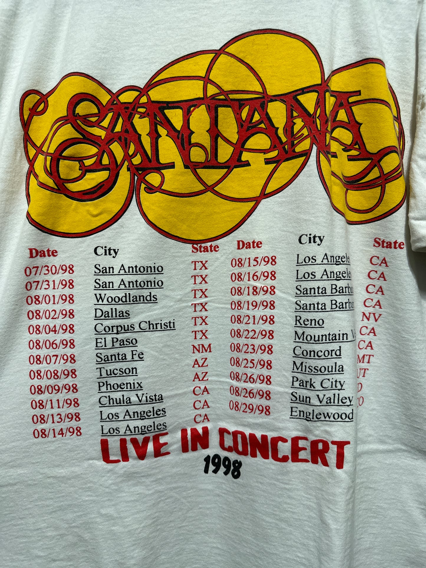 Vintage 90s Santana Live In Concert Tour Tee XL
