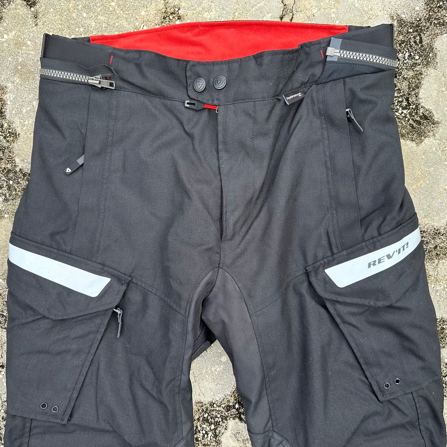 Rev'It Motorcycle Pants Black Hydratex 3L Weatherproof Rider Gear EUC XL