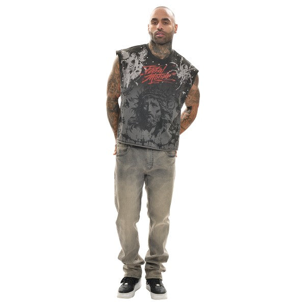 FATAL MOTION RAW EDGE CROPPED GRAPHIC MUSCLE TEE