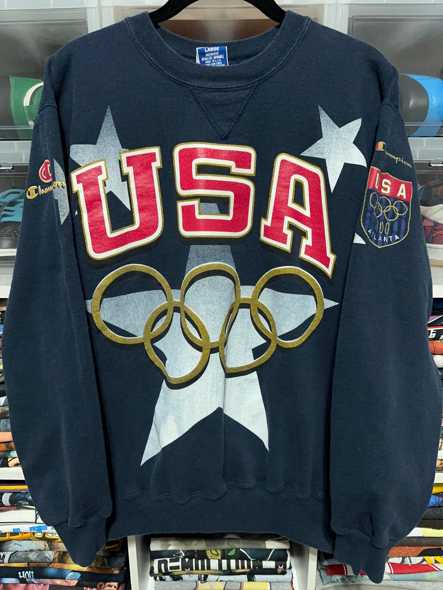 Vintage Champion USA Atlanta Olympics Mega Print Crewneck XL