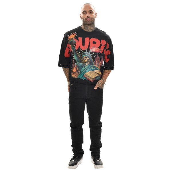 FLOURISH LIBERTY RAW EDGE CROPPED GRAPHIC TEE