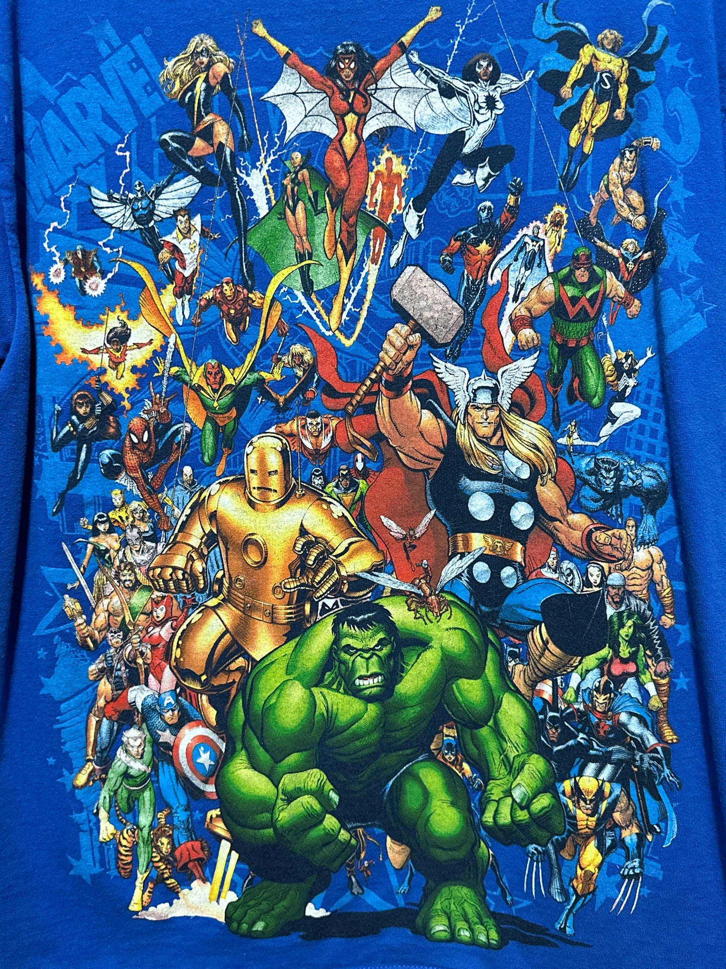 Y2K Mad Engine Marvel Avengers Heroes Big Print Graphic Tee Medium