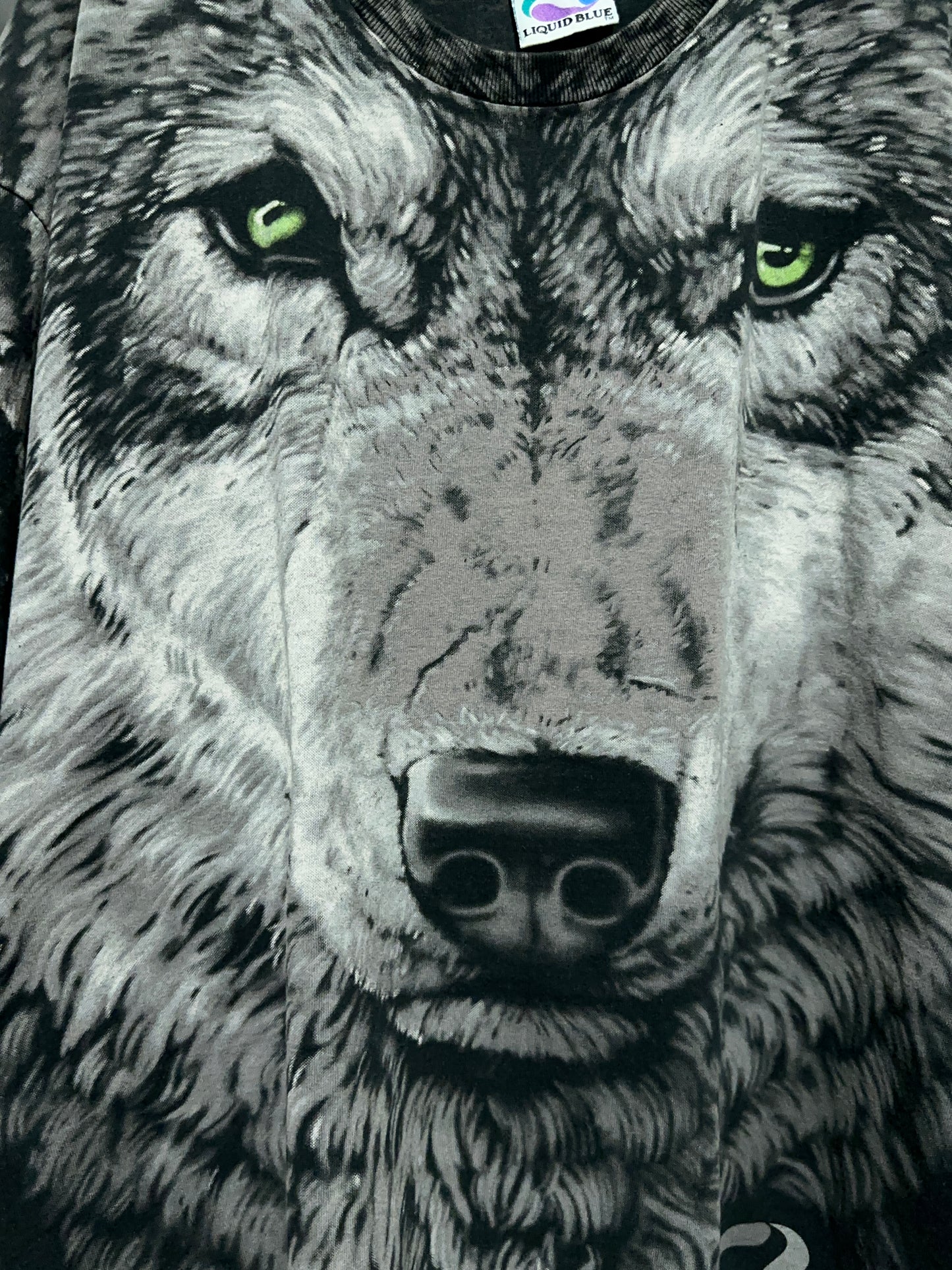 Vintage 90s Liquid Blue Wolf All Over Print Nature Tee XL
