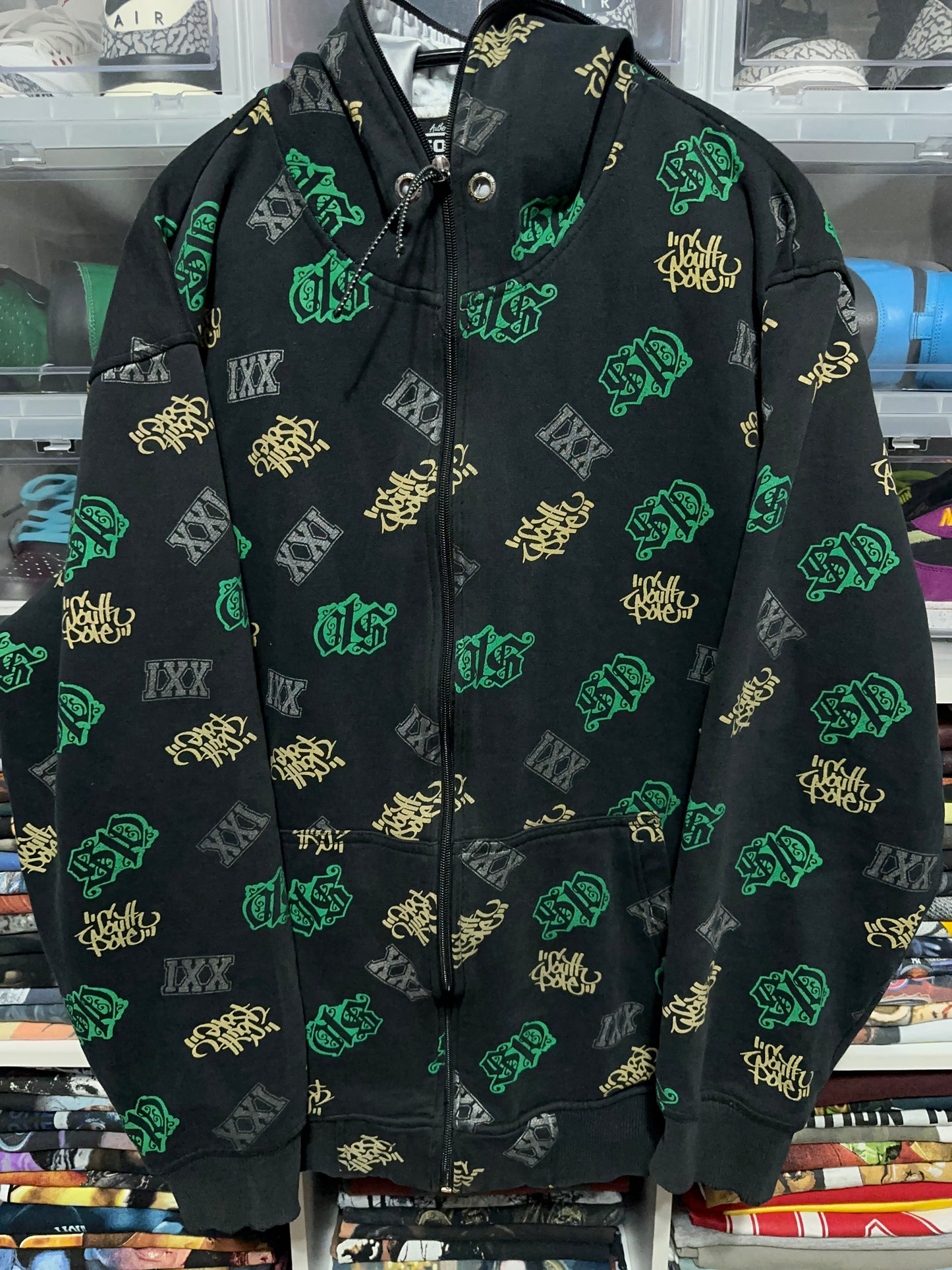 Vintage Y2K South Pole All Over Print Graffiti Full Zip Hoodie Large