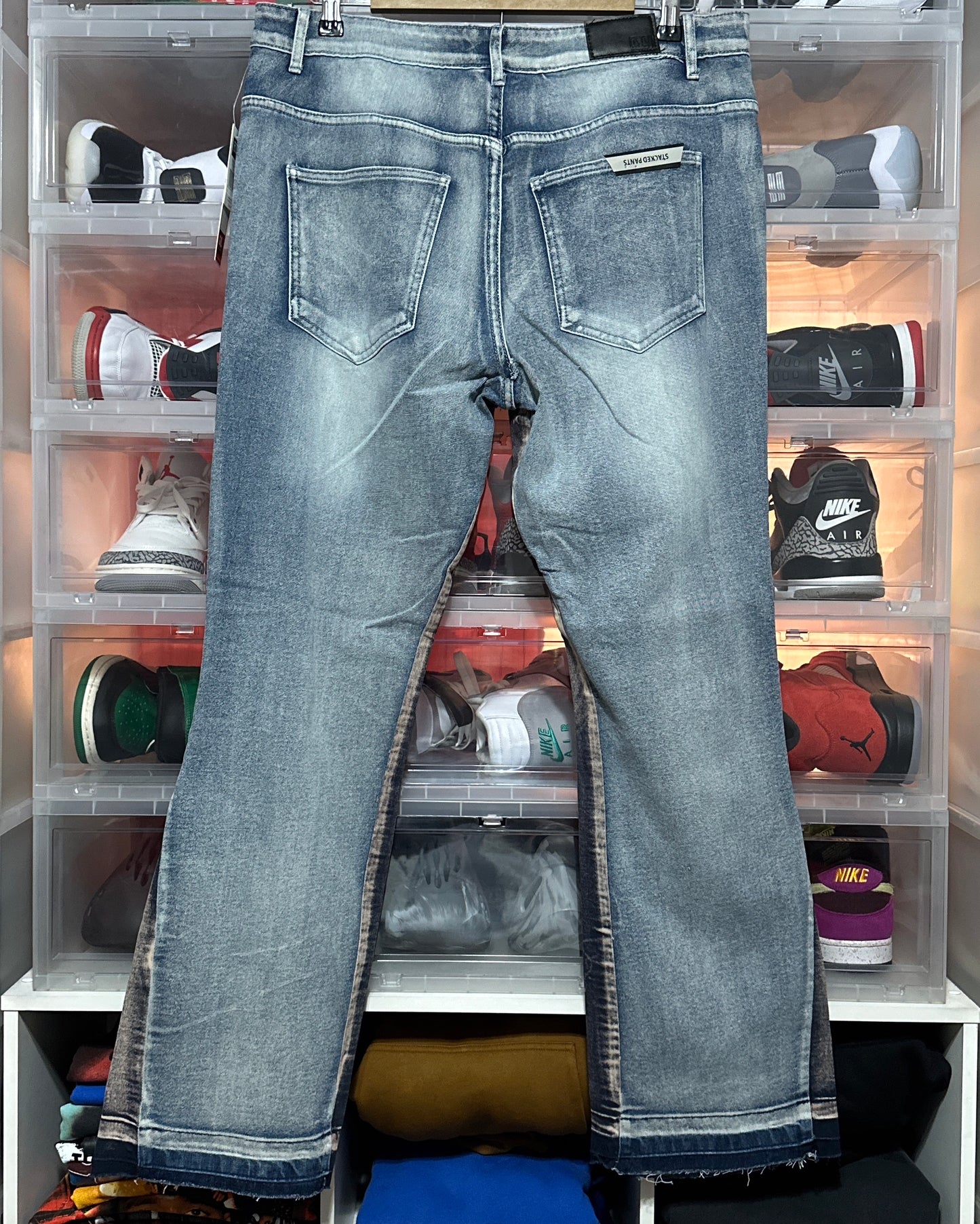 Good Things Last Forever Stacked And Flared Denim Jeans Blue