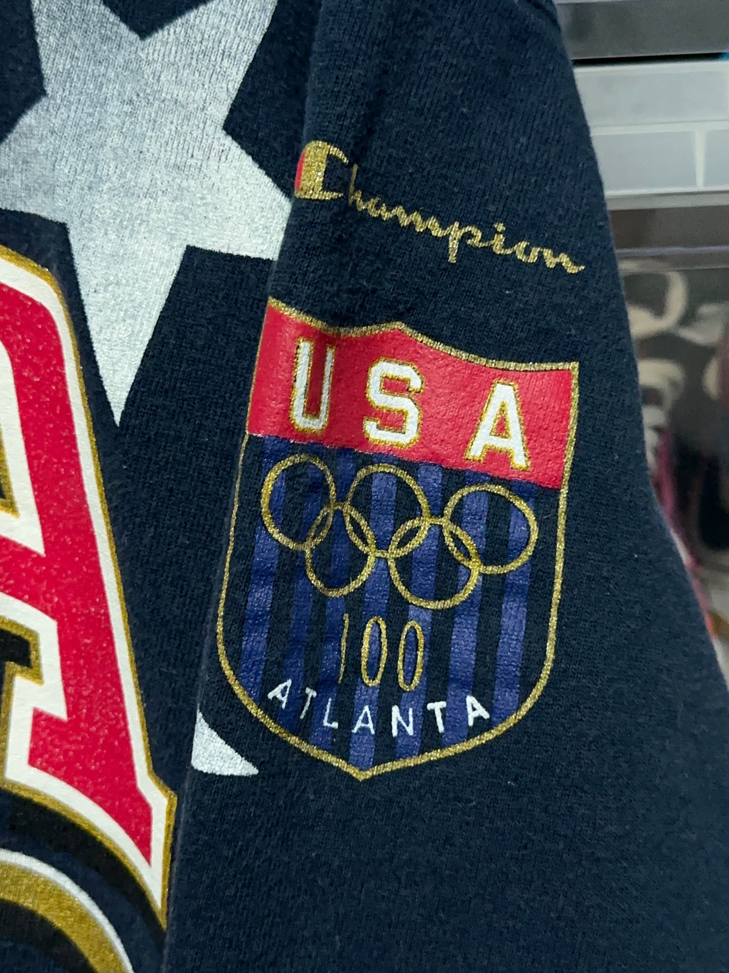 Vintage Champion USA Atlanta Olympics Mega Print Crewneck XL
