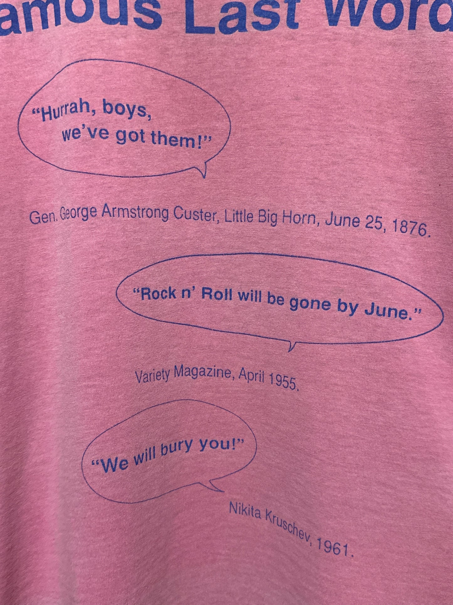 Vintage 80s Famous Last Words Humor Tee Large