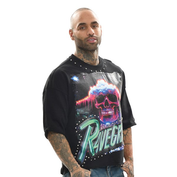 RAVE GRAVE RAW EDGE CROPPED GRAPHIC TEE