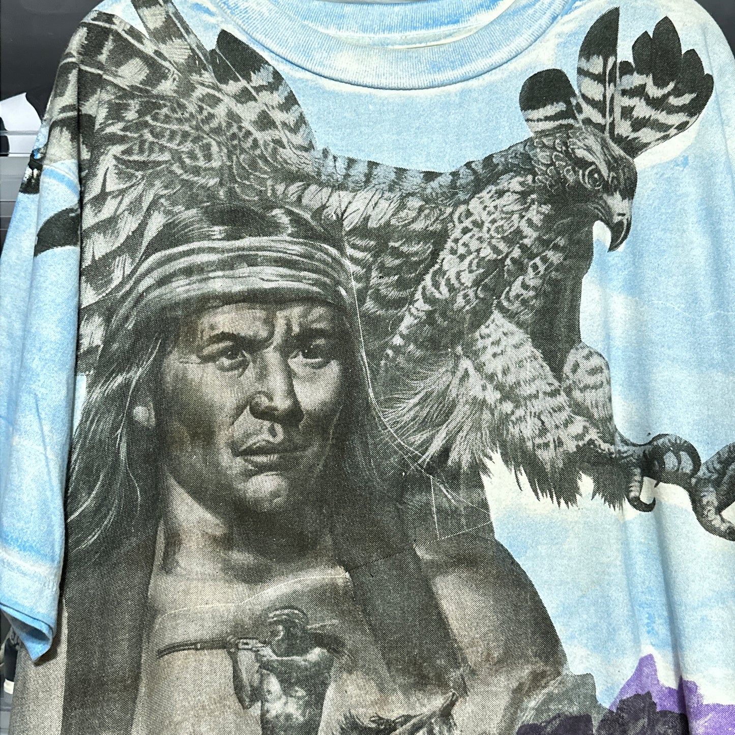 Vintage Native American All Over Print Nature Eagle Tee XL