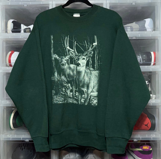 Vintage 90s Deer Nature Crewneck Sweatshirt Large