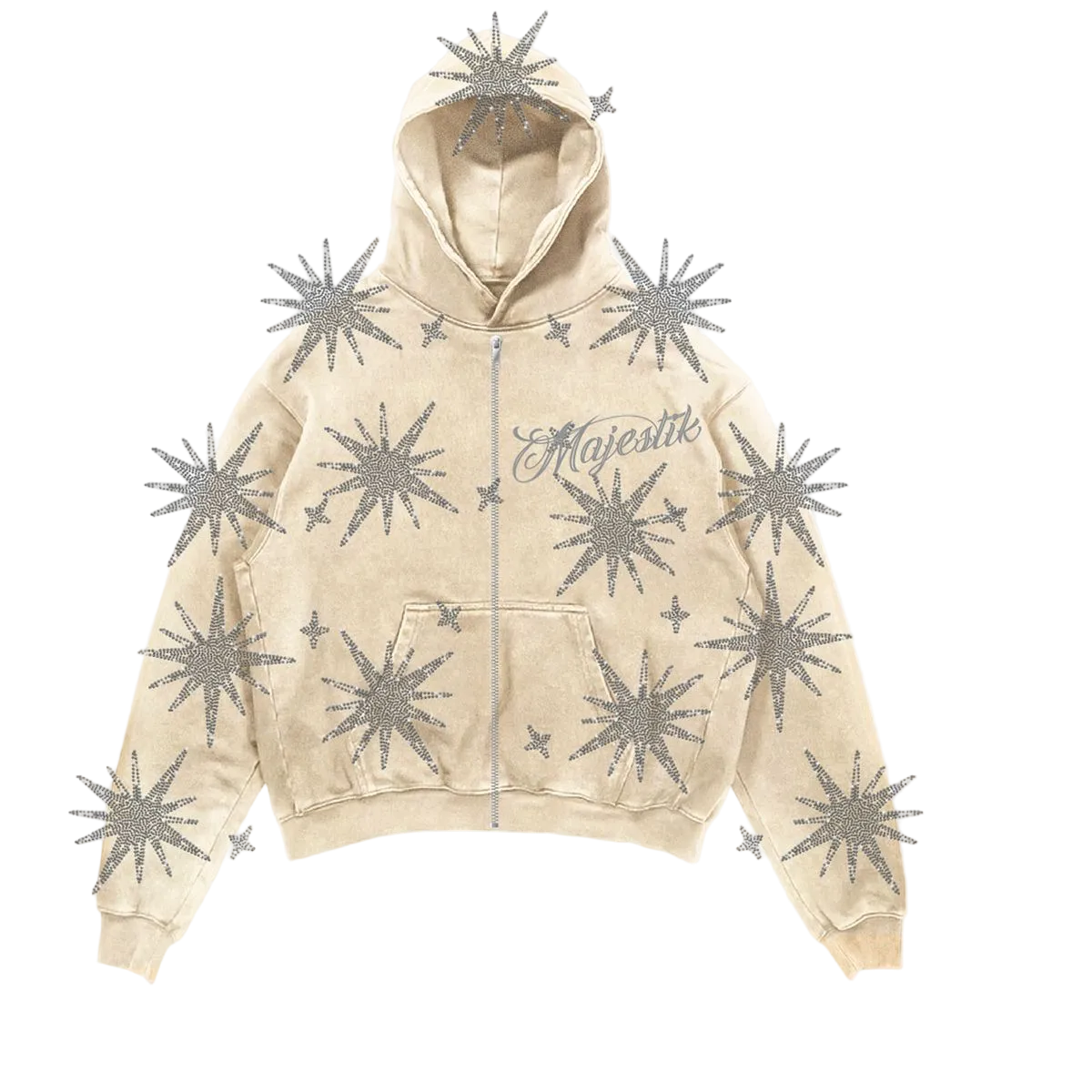 MAJESTIK STARBURST FRENCH TERRY ZIP UP HOODIE CREAM