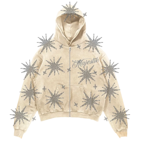 MAJESTIK STARBURST FRENCH TERRY ZIP UP HOODIE CREAM