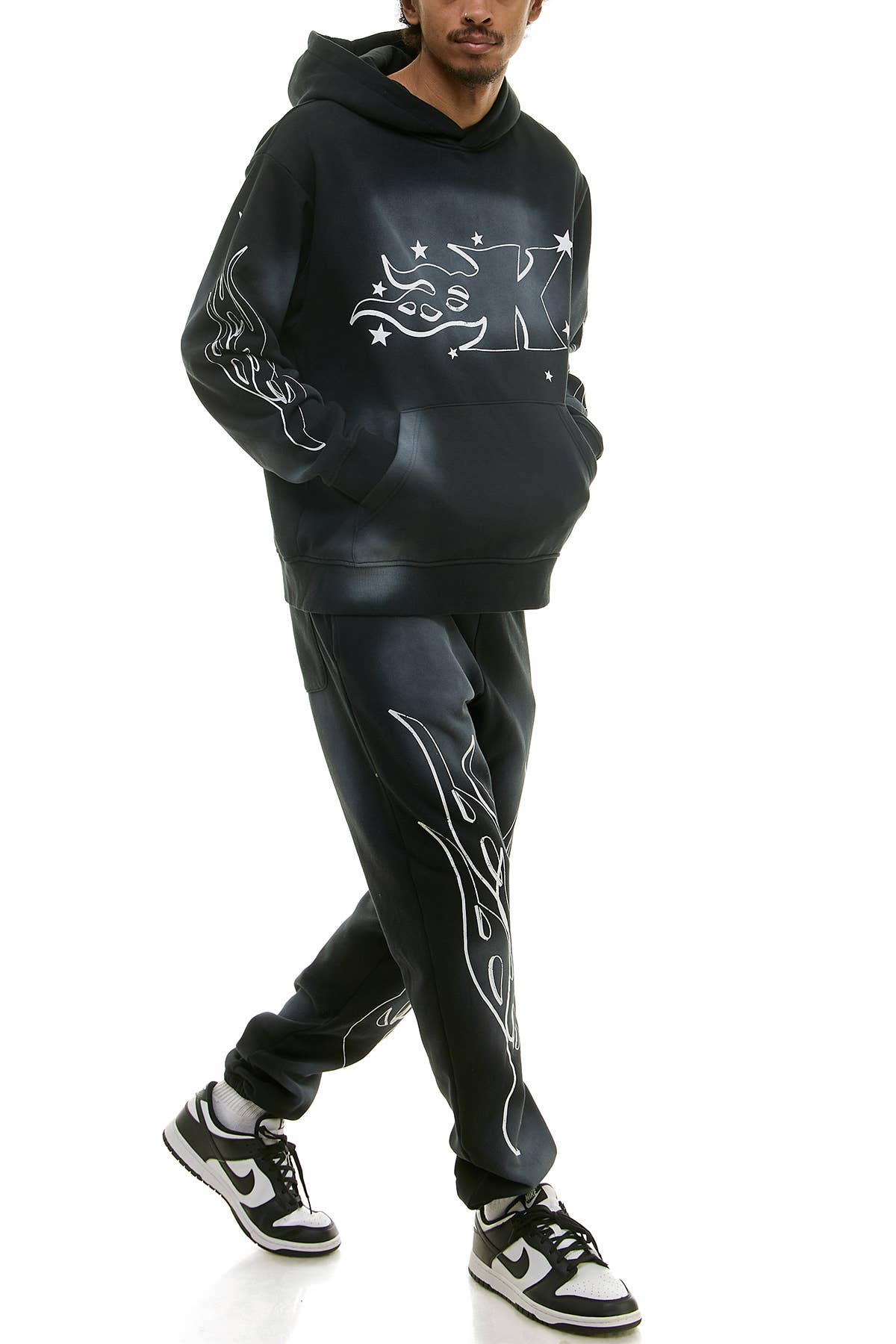 KDNK FLAME LOGO HOODIE AND JOGGER SWEATPANTS SET