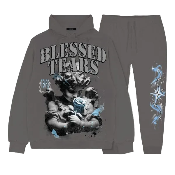BLESSED TEARS HOODIE AND JOGGER SET CHARCOAL