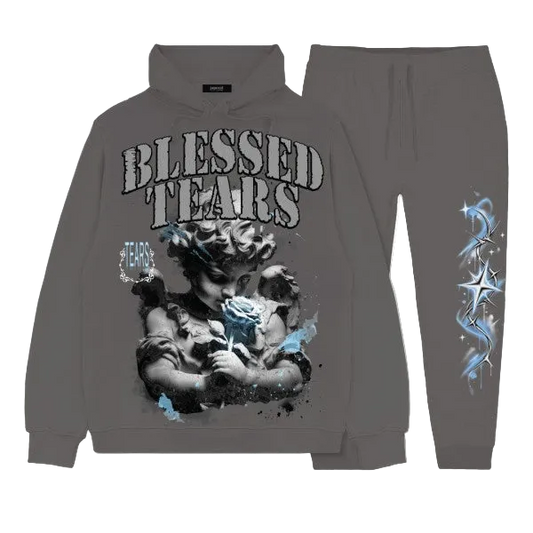 BLESSED TEARS HOODIE AND JOGGER SET CHARCOAL