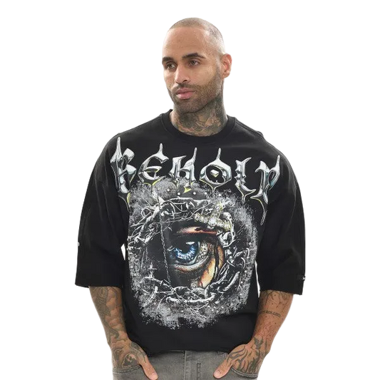 BEHOLD RAW EDGE CROPPED GRAPHIC TEE