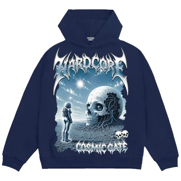 HARDCORE SKULL GRAPHIC HOODIE NAVY