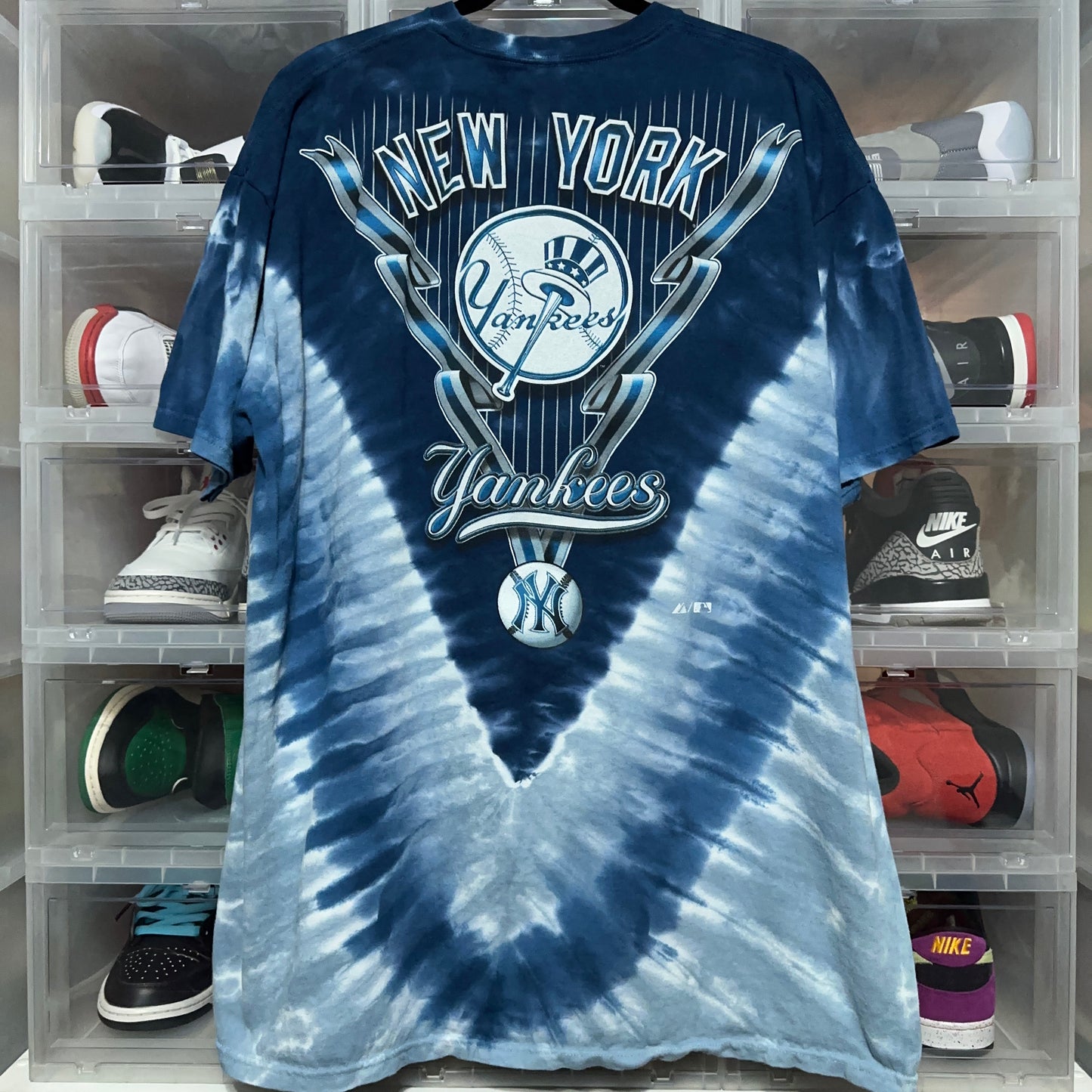 2000s New York Yankees Liquid Blue All Over Print Sports Tee XXL