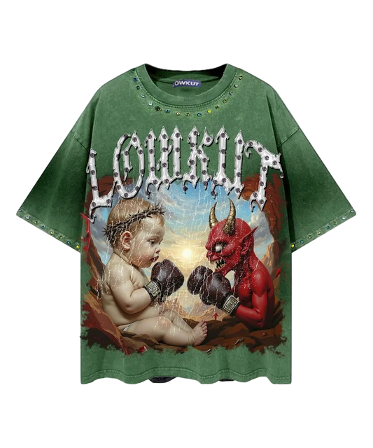 LOWKUT DEVIL BABY CRYSTAL TEE HUNTER GREEN