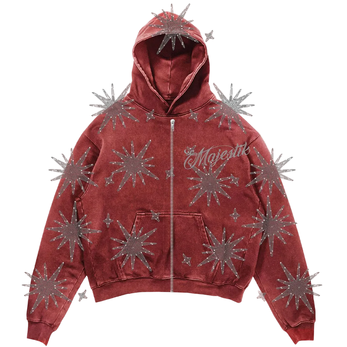 MAJESTIK STARBURST FRENCH TERRY ZIP UP HOODIE BURGUNDY