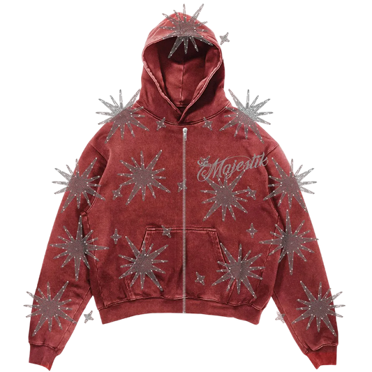 MAJESTIK STARBURST FRENCH TERRY ZIP UP HOODIE BURGUNDY