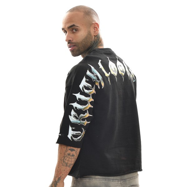 BEHOLD RAW EDGE CROPPED GRAPHIC TEE