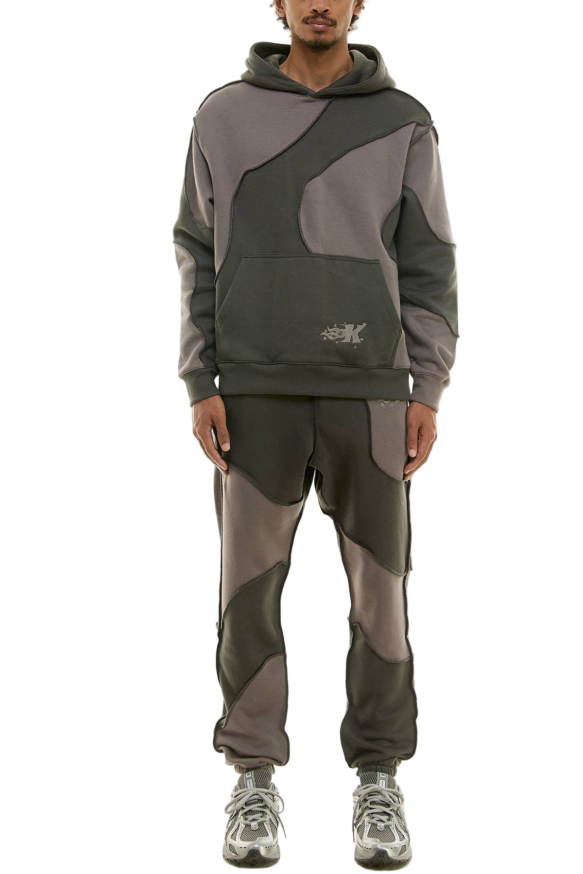 KDNK COLOR BLOCKED CUT AND SEW HOODIE AND SWEATPANTS SET