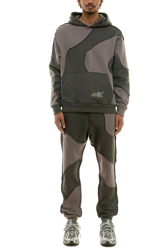 KDNK COLOR BLOCKED CUT AND SEW HOODIE AND SWEATPANTS SET