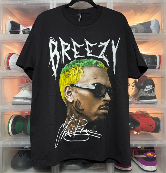 Chris Brown Breezy Big Face Signature Graphic Photo Tee Large