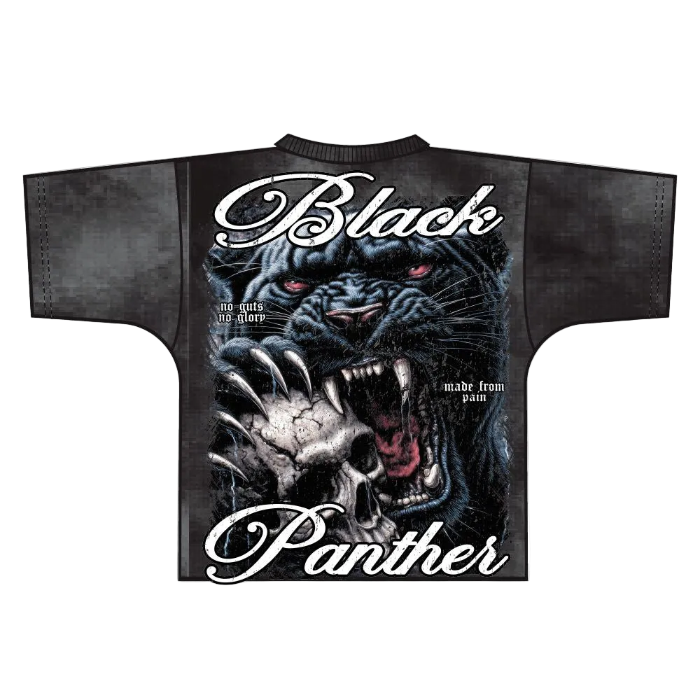 MAJESTIK NO GUTS NO GLORY BLACK PANTHER RHINESTONE TEE