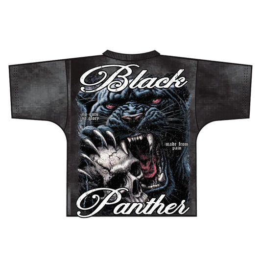 MAJESTIK NO GUTS NO GLORY BLACK PANTHER RHINESTONE TEE