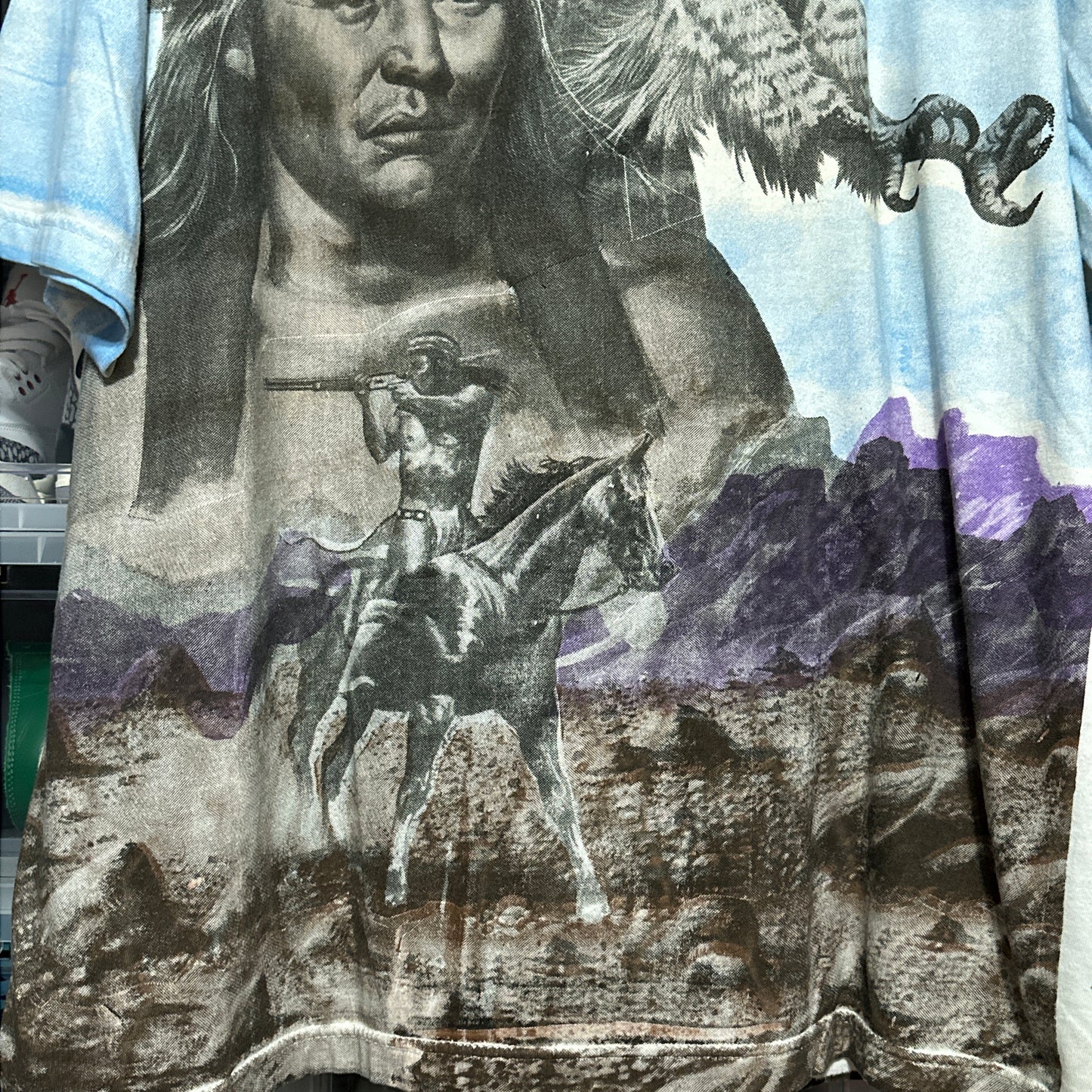 Vintage Native American All Over Print Nature Eagle Tee XL