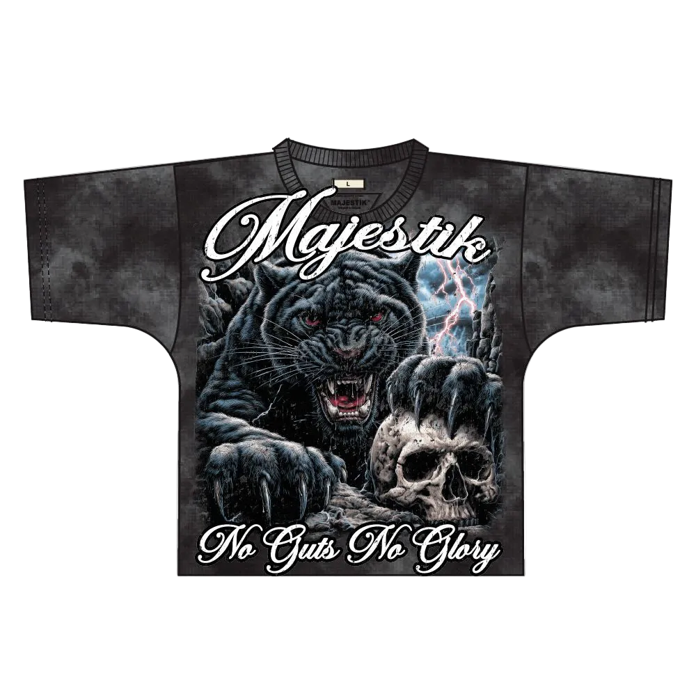 MAJESTIK NO GUTS NO GLORY BLACK PANTHER RHINESTONE TEE