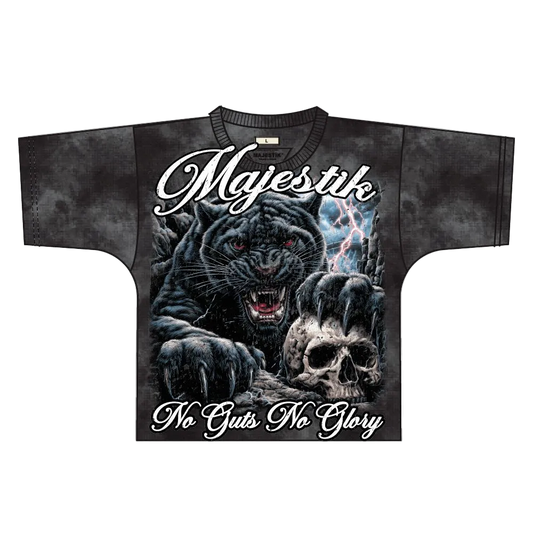 MAJESTIK NO GUTS NO GLORY BLACK PANTHER RHINESTONE TEE