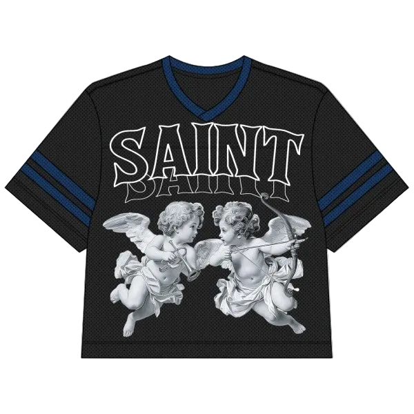 SAINT ANGELS OVERSIZED MESH CROPPED JERSEY BLACK