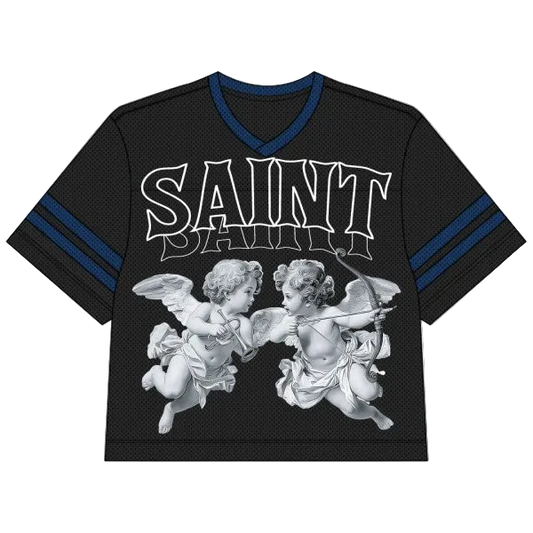 SAINT ANGELS OVERSIZED MESH CROPPED JERSEY BLACK