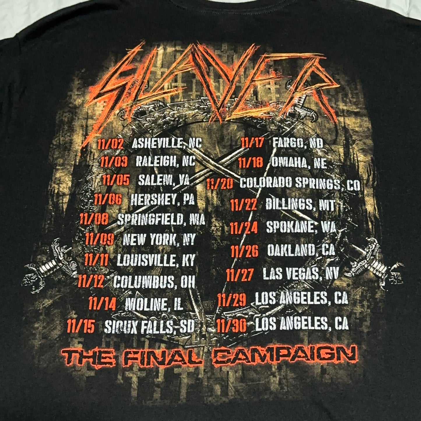 Slayer Final Campaign Tour Skull Cemetery Graphic Tee XL Black Heavy Metal Band Shirt