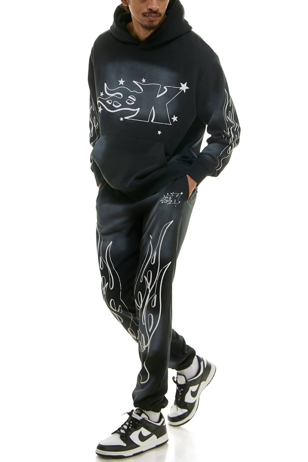 KDNK FLAME LOGO HOODIE AND JOGGER SWEATPANTS SET