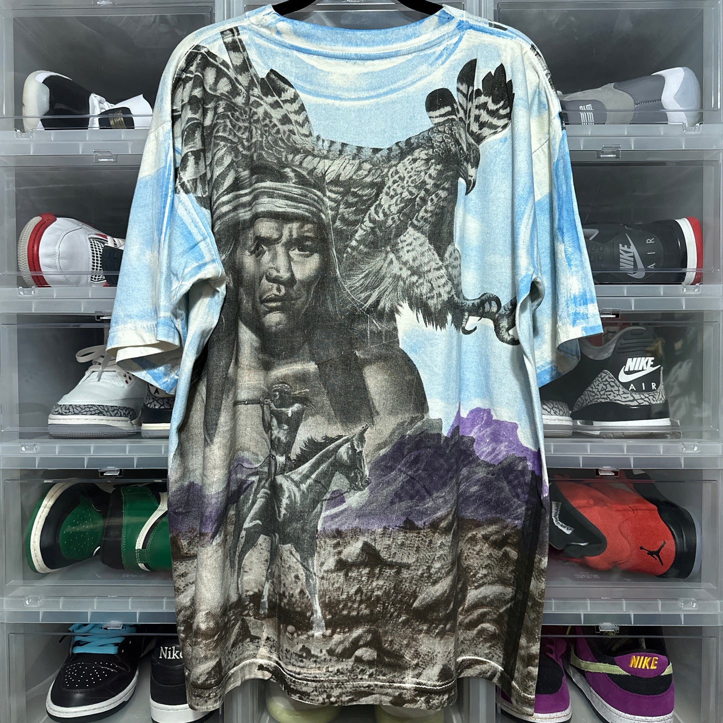 Vintage Native American All Over Print Nature Eagle Tee XL