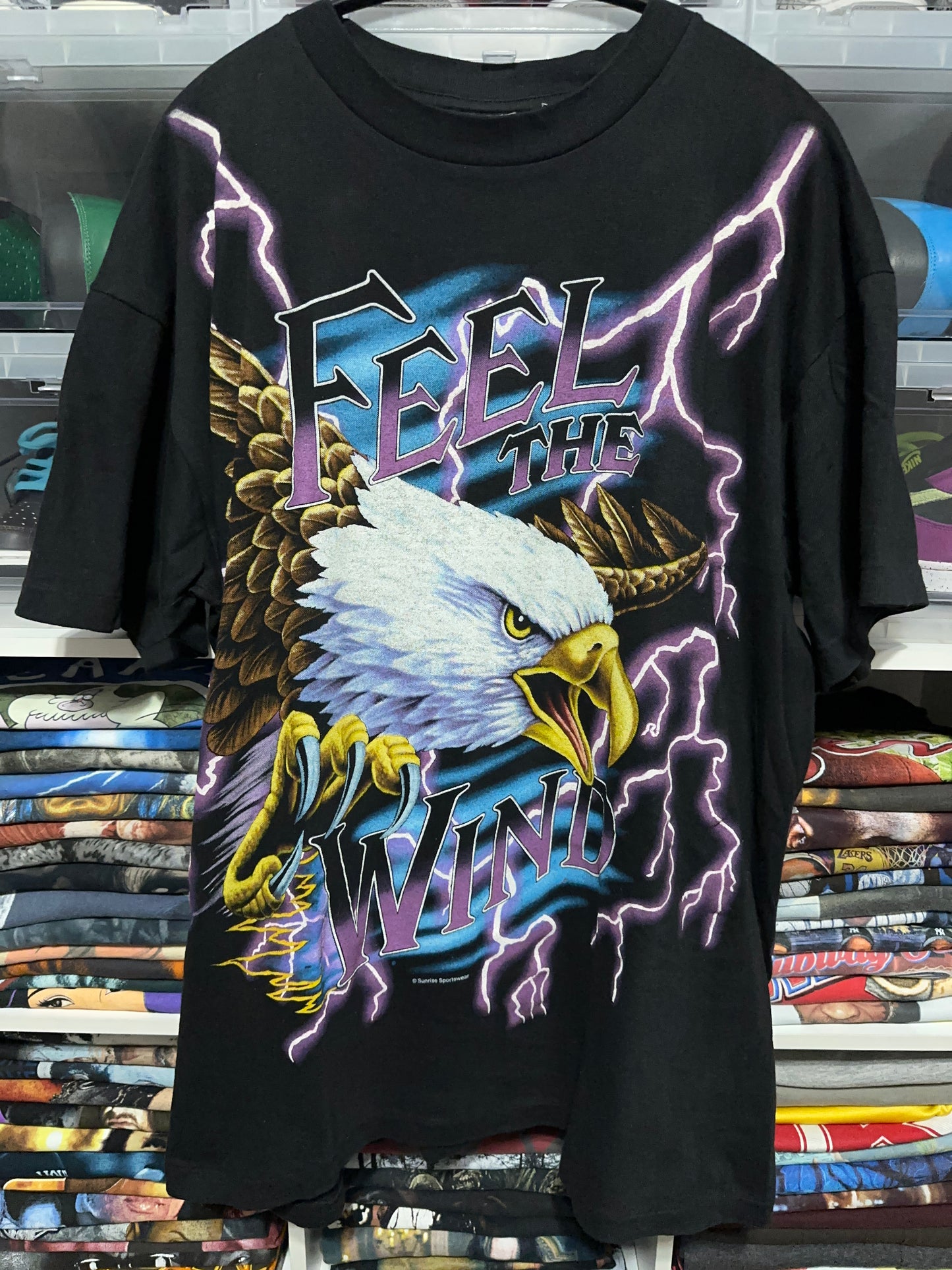 Vintage 90s American Thunder Feel The Wind All Over Print Graphic Tee