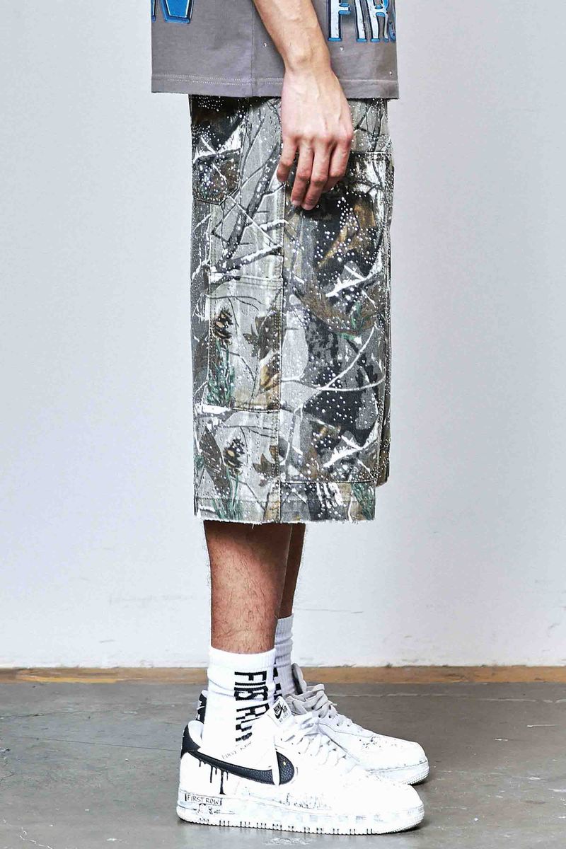 FIRST ROW RHINESTONE DENIM JORTS