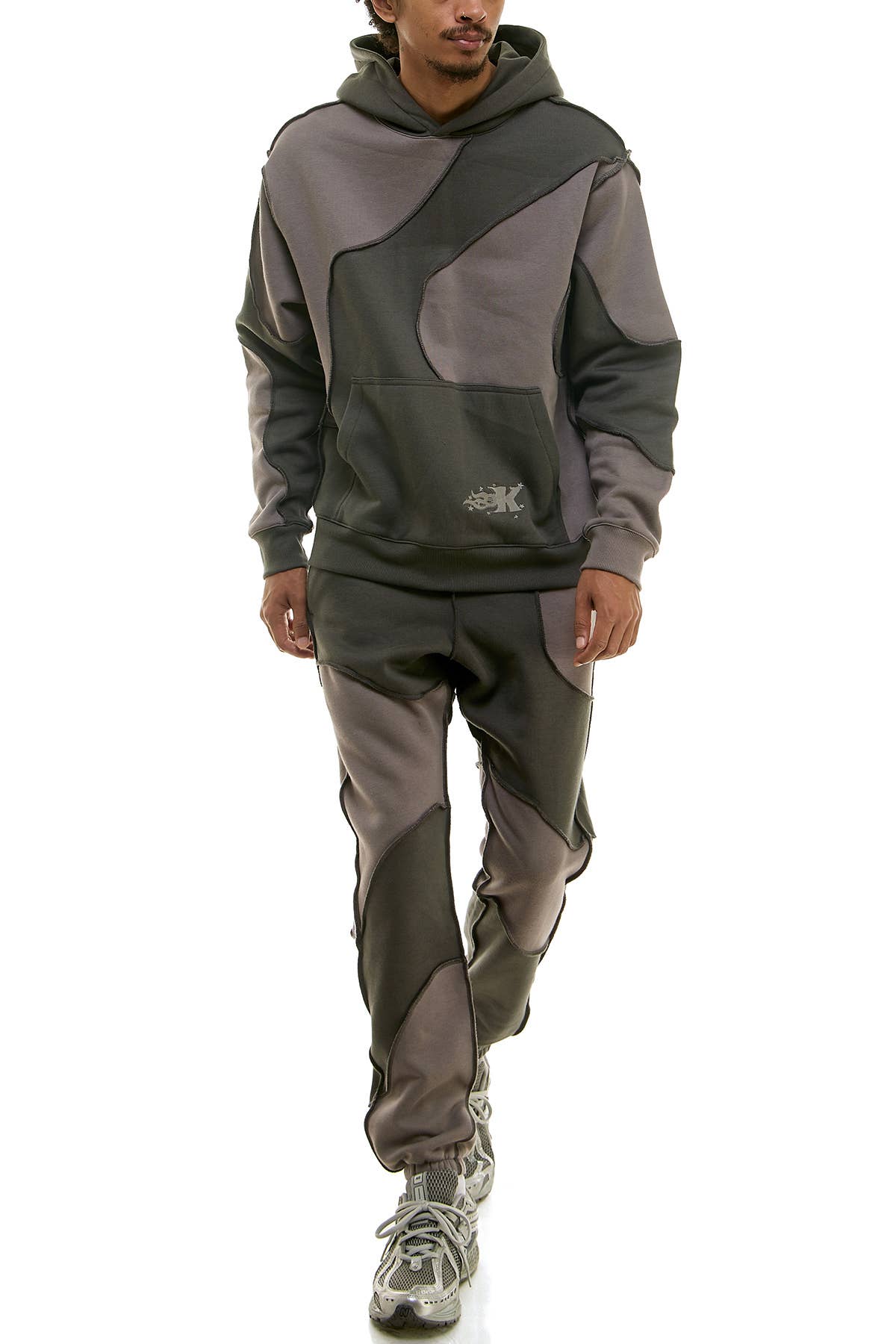 KDNK COLOR BLOCKED CUT AND SEW HOODIE AND SWEATPANTS SET