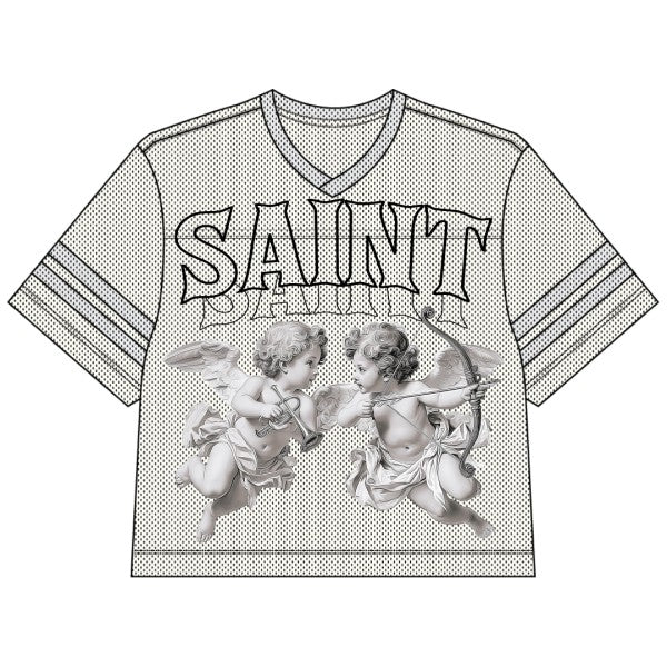 SAINT ANGELS OVERSIZED MESH CROPPED JERSEY OFF WHITE