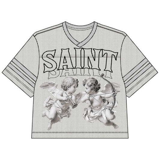 SAINT ANGELS OVERSIZED MESH CROPPED JERSEY OFF WHITE